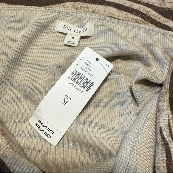 NWT Anthropologie Off The Shoulder Long Sleeve Top Brown Zebra Size M - Picture 7 of 14